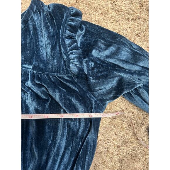 Color Planet Dress Girls XL14/16 Blue Velvet Long Sleeve Tiered Ruffle Holiday - Picture 4 of 6